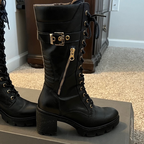 Black Lace-Up Boots with Gold Accents made in Italy. - Picture 5 of 9
